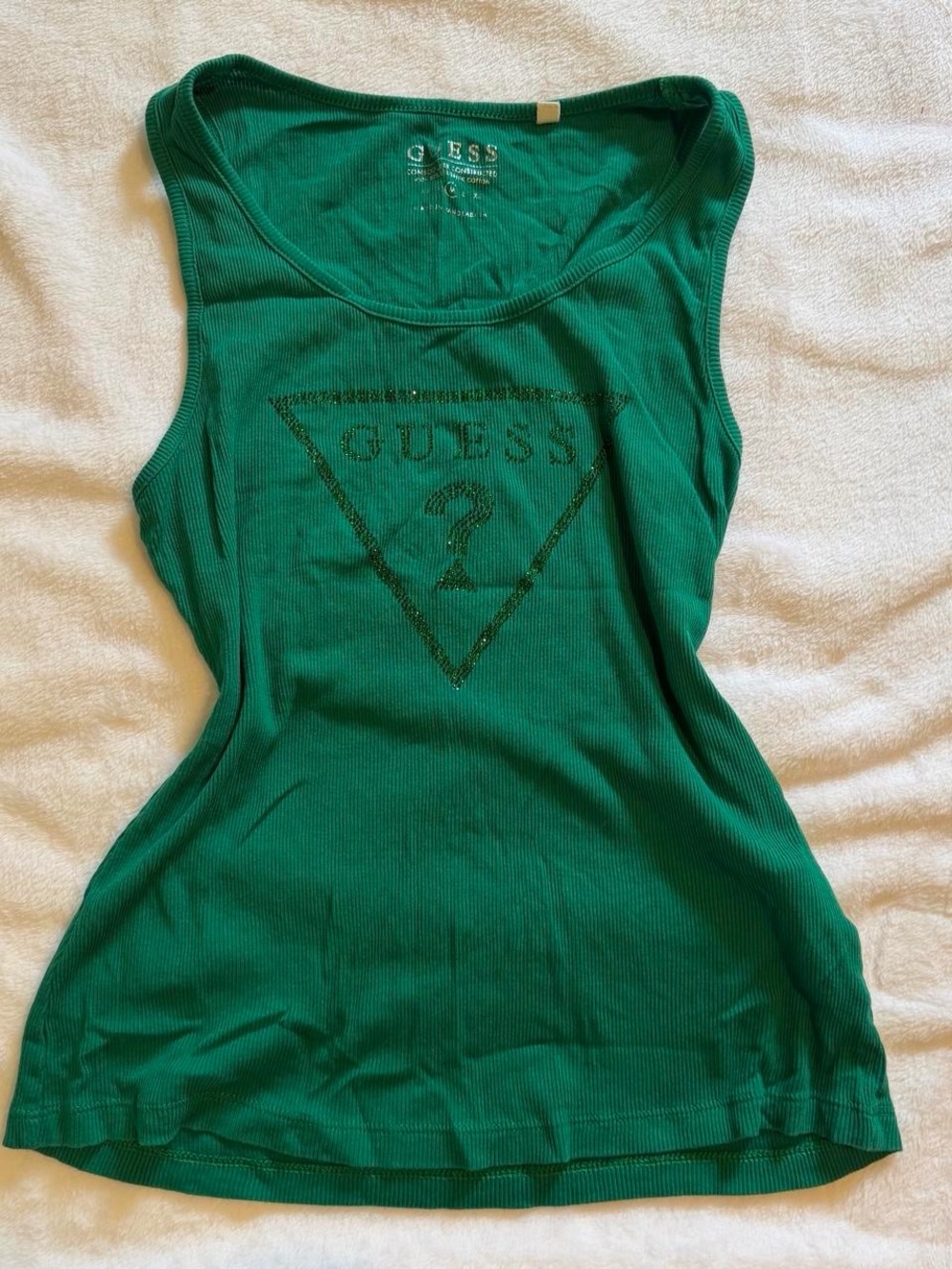 GUESS Emerald Green Ribbed Logo Tank